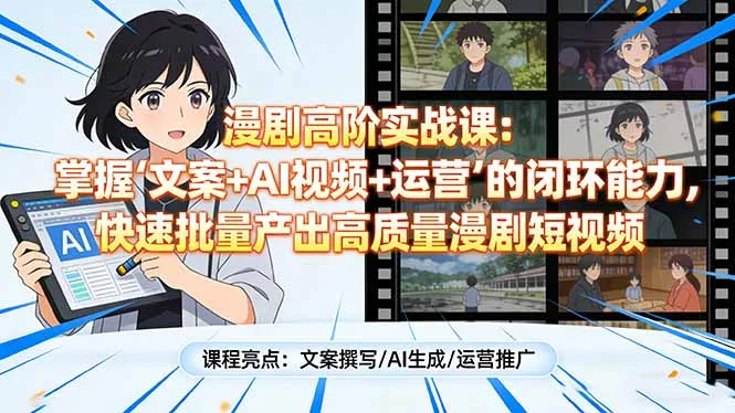 漫剧高阶实战课：掌握“文案+AI视频+运营”的闭环能力，快速批量产出高质量漫剧短视频-时光芝士